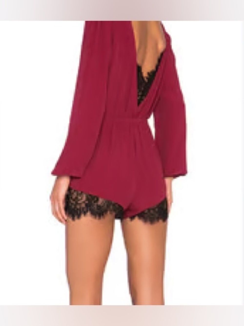 Lovers + Friends Burgundy Romper with Black Lace Trim
